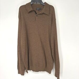 Tallia Uomo‎ Polo Sweater Mens XL Brown Long Sleeve Wool Blend Old Money